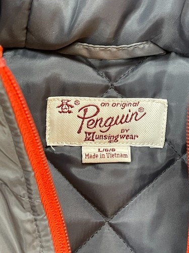 Penguin by Munsingwear Jacket Mens Large Grey Orange Full Zip Hooded Vintage - Picture 7 of 13