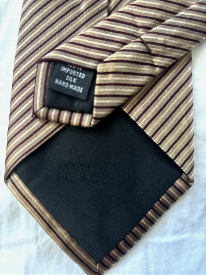 Corbata Kenneth Cole Reaction 100% Seda Hombre Marrón Bronce Rayas en Marrón 60x3.5" Foto 4 de 4