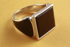 Anello Uomo Nero Pietra con Sigillo IN Argento 925 Vero / 443