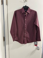 New Chaps Boys Size Lg 14-16 Plaid Button Up Long Sleeve Dress Shirt Red/Black
