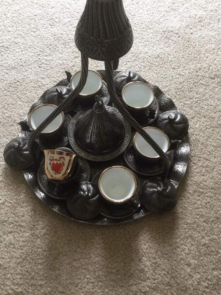 Silver Tray Ottoman Design Coffee Serving Kitchen Present , 14” Diameter, 16” H. - Image 2 of 4