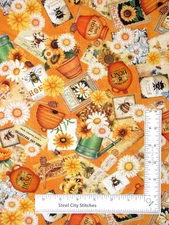Bee Sunflower Honey Fabric  22" Length 44"W Orange Sweet As Honey Cotton by QT