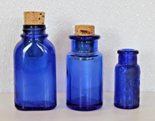 Lot of 3 Cobalt Blue VTG Glass Bottles 2.5"/3.25"/3.75" Phillips/Emerson