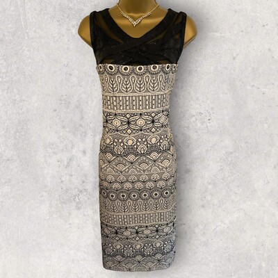 Save The Queen Damen schwarz & creme bestickt Paillettenbesatz Kleid XL UK 14/16