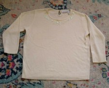 Design Assets Soft Ivory Sweater with Sequins 3/4 Sleeves Pretty Fairy Kei Sz XL