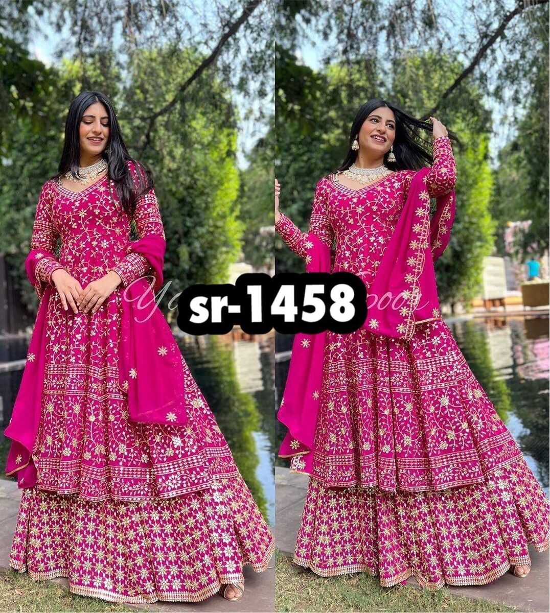 Hot Pink Lehenga Choli Wedding Lacha Suit Dress Sequins Lehenga ...