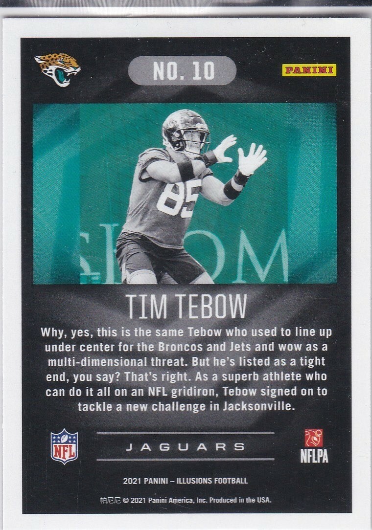 TIM TEBOW Football Card JACKSONVILLE JAGUARS JERSEY 2021 Panini Illusions  RARE! | eBay