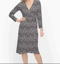 NWT $109 TALBOTS BLACK/PINK/WHITE FAUX WRAP POLKA DOT PRINT JERSEY DRESS XS