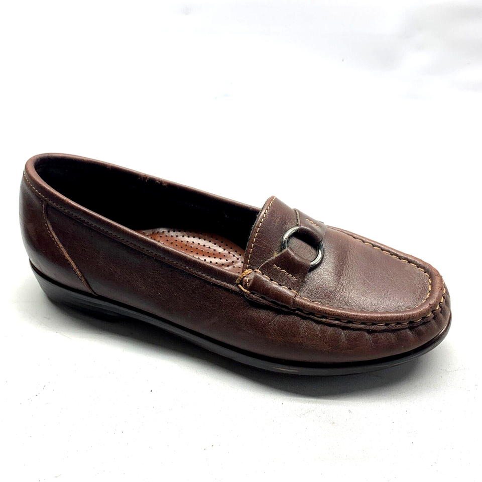 SAS Women's Size 7 N Brown Leather Horsebit Walking Comfort Shoes Slip