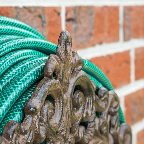 Floral & Spade Cast Iron Hose Holder - Wall Mount Garden Hose Reel In Verdigris Green 8 thumbnail image