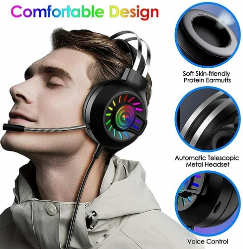3.5mm RGB Gaming Headset With Mic For PC Laptop Mac Nintendo PS4 Xbox One - Picture 7 of 13