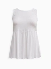 Torrid Babydoll Slub Crew Neck Embroidered Tie Back Top White 5 5X 28 #G93408