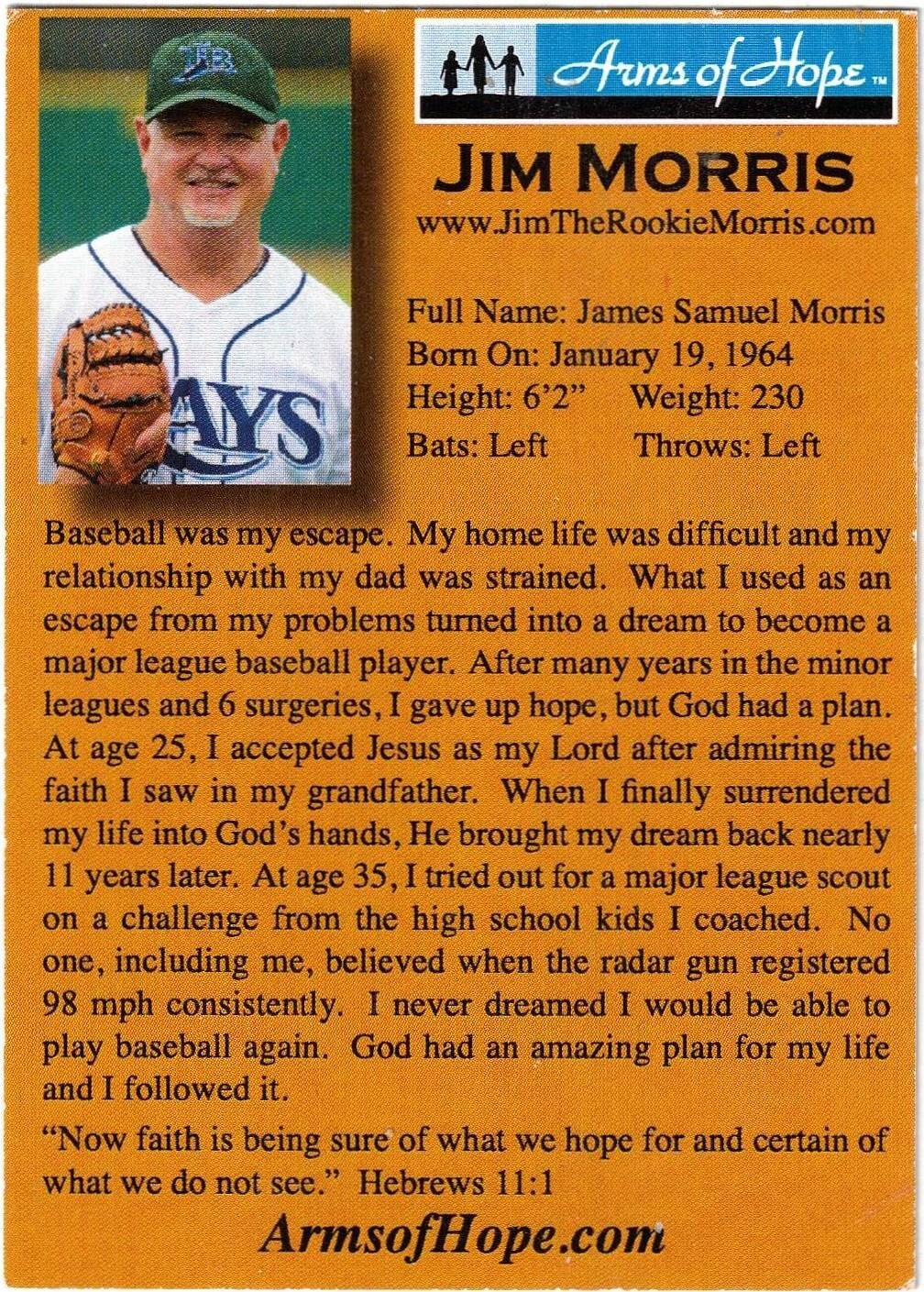 Jim "The Rookie" Morris Arms of Hope Baseball Card Tampa Bay Devil Rays