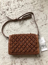 New Zara Woven Leather Crossbody With Metail Rings Natural Leather Brown Bag