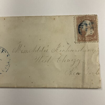 1860s Winchester, Massachusetts Antique Envelope 3c Stamp West Chazy, New York