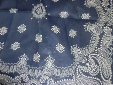 Dark Blue Bandana Paisley 100% Cotton Double Sided Bandana NOS 18 x 18 in