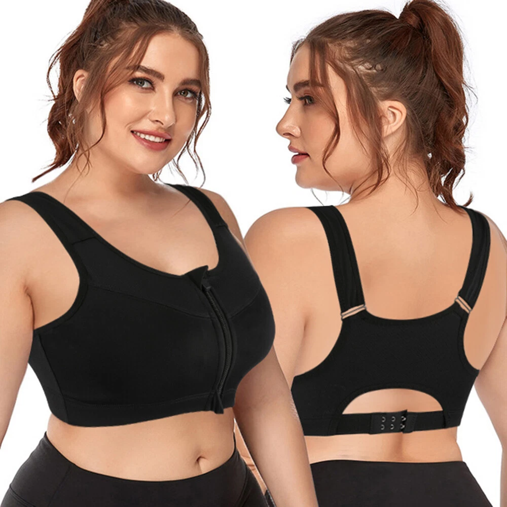 PLUS SIZE Sports Bra For Women High Impact Front Zipper Closure Padded Bras  Top