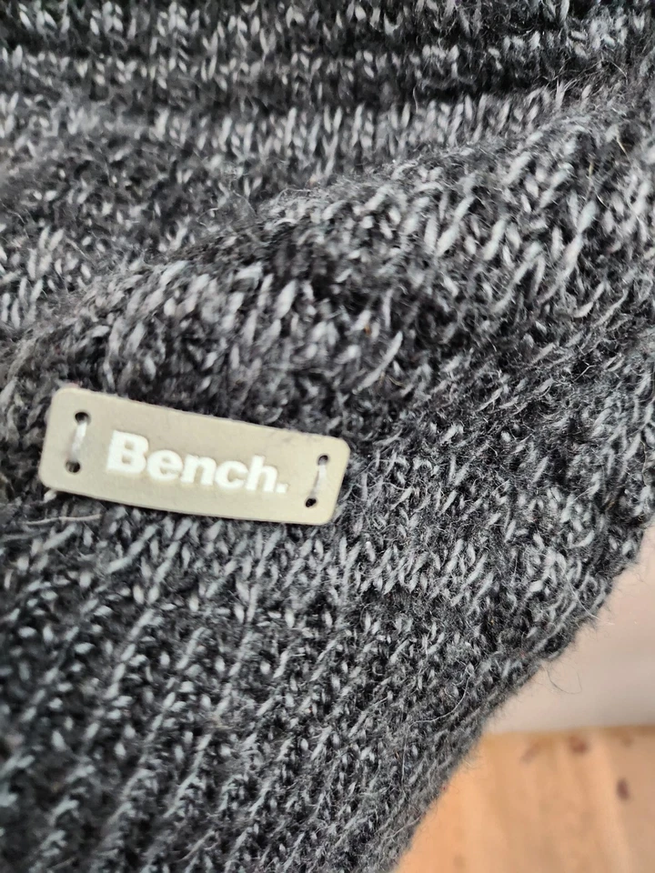 Vestido Suéter Bench Mujer Mezcla Lana Pequeño Gris Grueso Tejido Capucha Cuello Preppy Foto 3 de 4