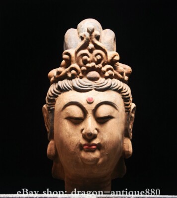 16.8'' Old Chinese Buddhism Nan Wood Kwan-yin Guan Yin Goddess Head Sculpture