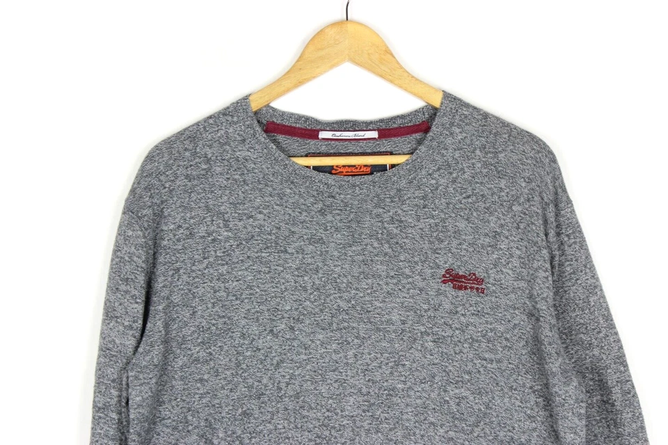 SUPERDRY Men's Jumper Size XL Crew Neck Cotton Cashmere Pullover Grey me7490 - Image 4 of 4