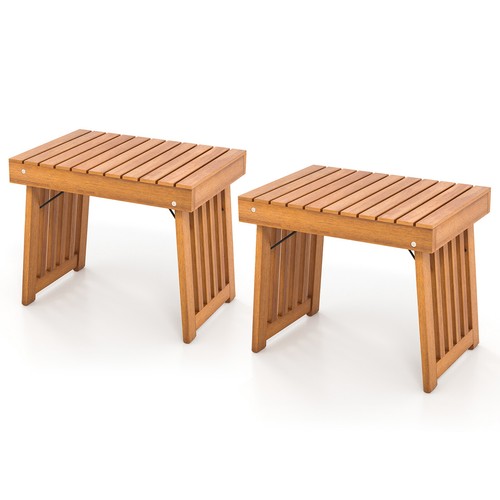 2PCS Outdoor Folding Side Table Patio Acacia Wood End Table w/ Slatted