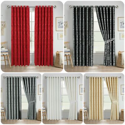 Neu voll gefütterter Luxus Jacquard fertig hergestellt Öse/Ring oben Fenstervorhang Paar