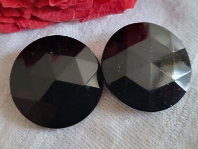 4 Boutons Anciens en verre Noir Décor Irisé La Mode - French Button