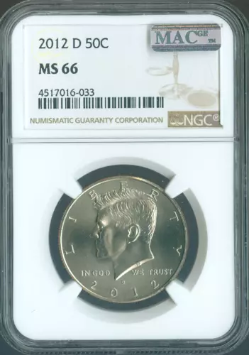 2012 D KENNEDY HALF DOLLAR NGC MS66 MAC SPOTLESS  .