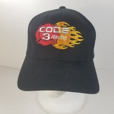 Code 3 Racing Hat Cap Flexfit Fitted L-XL 15% wool Black Flames
