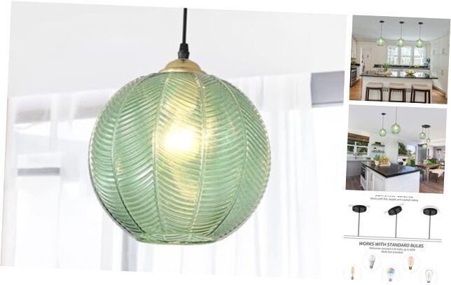 Green Glass Pendant Light, Single Large Globe Pendant Lighting Green 1-Light