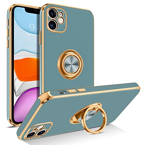 iPhone 11 Hülle mit 360° Ringhalter, stoßfest schmaler Ständer blau grau - Bild 3 von 7