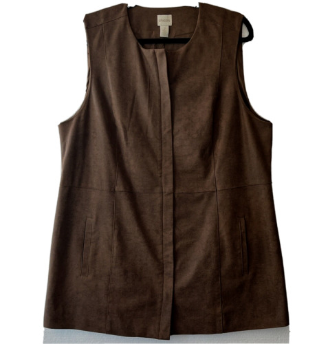 Chicos Womens Vest Size 2 Faux Suede Brown Concea… - image 1