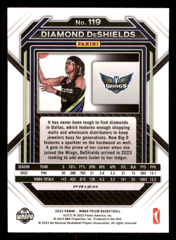 2023 Panini Prizm WNBA Prizms Silver #119 Diamond DeShields - Image 2 of 2