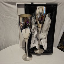  vintage Pair of Tall 10” Silver Plated Champagne Flutes In  Presentation Box