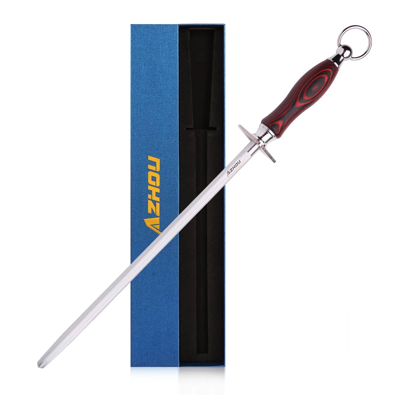 Knife Sharpener Steel Rod 12 Inch High Carbon 200 Grit Wooden Handle Tool