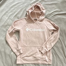 Columbia Women  s XS Pink Fleece Pullover Hoodie Logo Drawstring Pockets