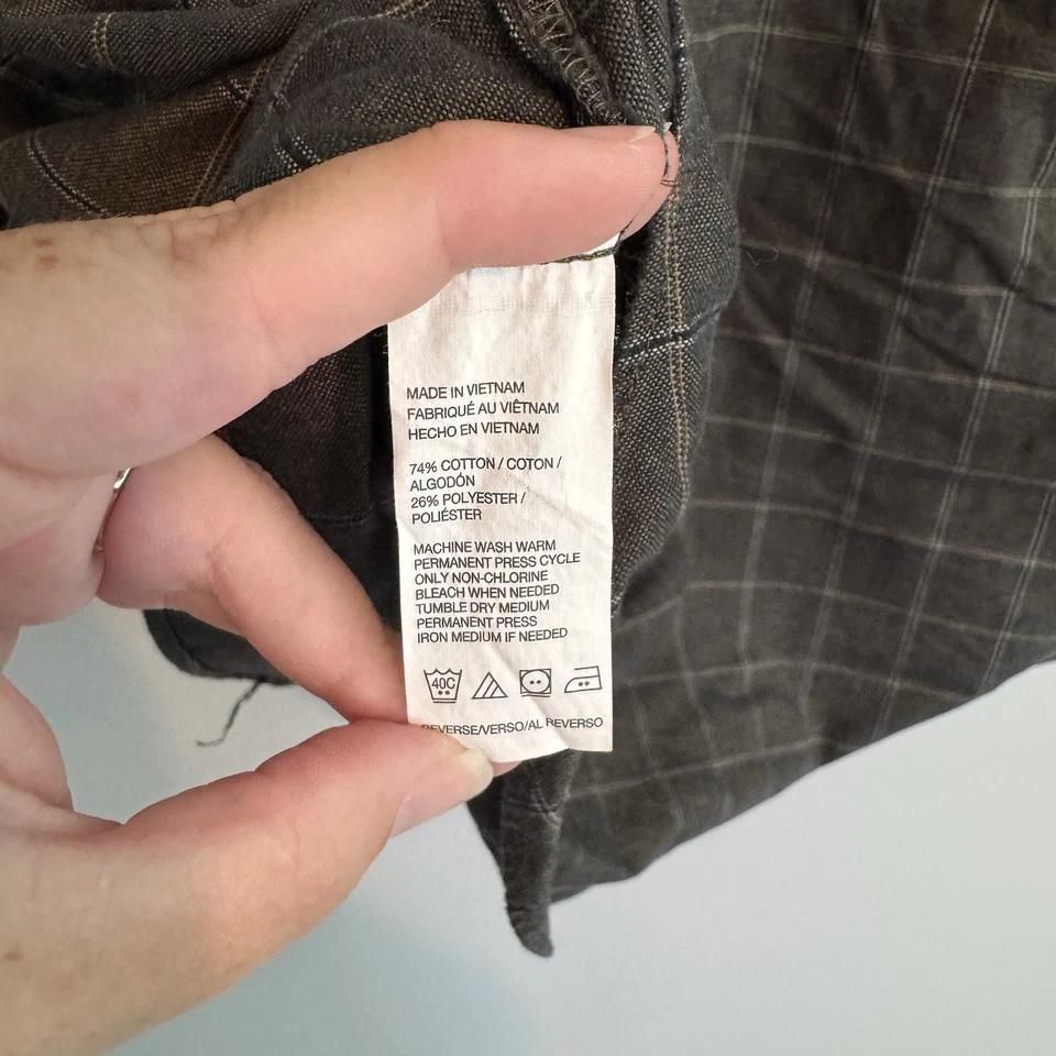 Camisa de vestir VAN HEUSEN para hombre XL 17-17 1/2 a cuadros manga larga negra gris a rayas Foto 4 de 4