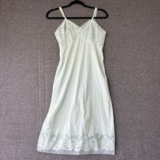 Vintage Mint Green Floral Lace Trim Slip Adjustable Straps Lingerie Nightgown