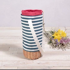 PICNIC TIME Malbec Insulated Canvas and Willow Wine Bottle Basket, (Beige Can...