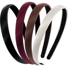 4 PCS Satin Headbands for Women Solid Color Non Slip Thin Headbands for Women