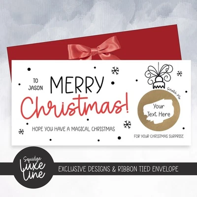 SQUIDGEMAKES Scratch-Off Christmas Card Luxury Personalised Festive xmas Gift Surprise Reveal