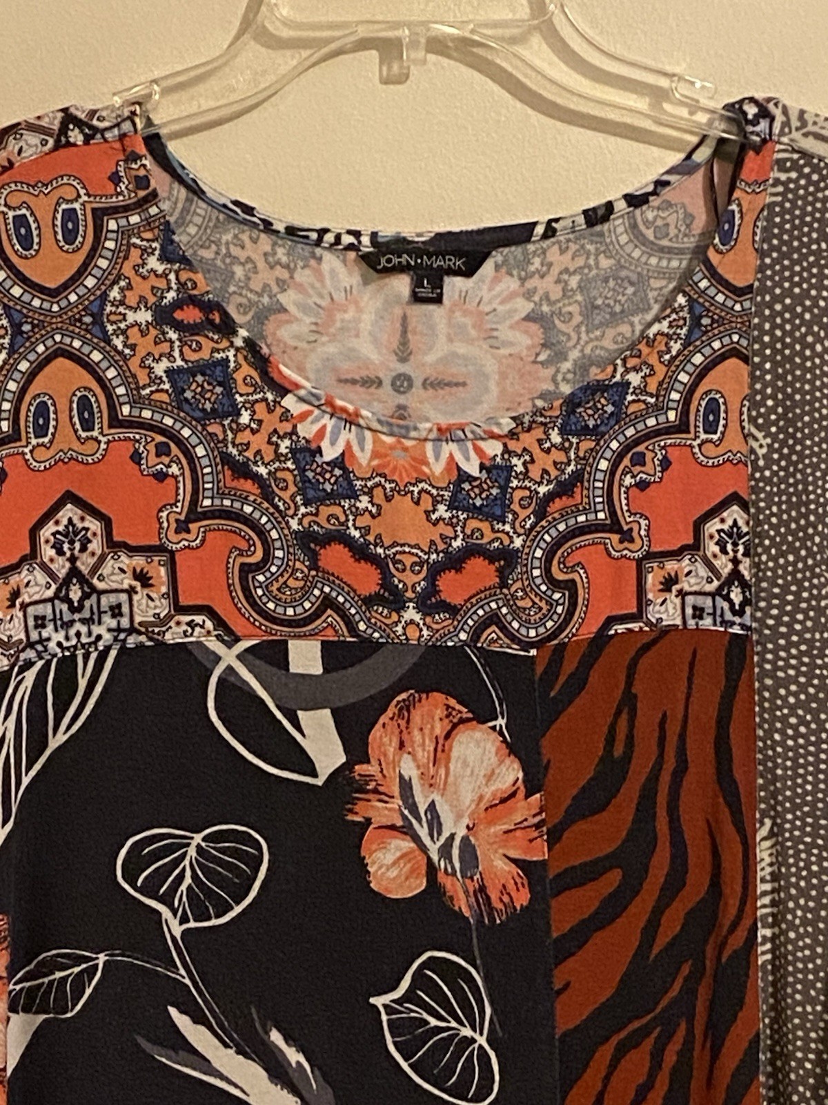 John Mark Mixed Pattern Blouse Size L Lightweight… - image 4