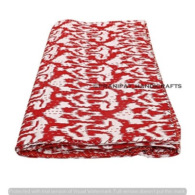 Indischer Ikat Druck Ethno Twin Rot Hippie Überwurf Decke Sofa Dekor Kantha Q...