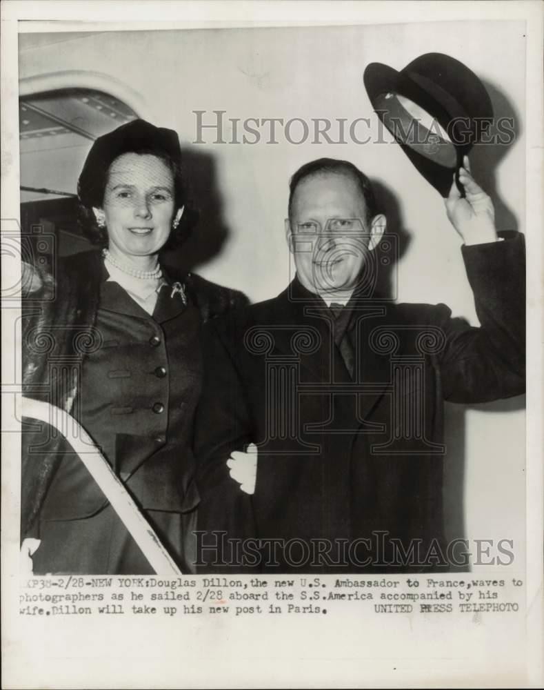 Press Photo US Ambassador to France Douglas Dillon and his wife leaving New York