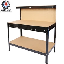 Steel Workbench Tool Storage Work Bench Workshop Table W/Drawer & Peg Board 63"