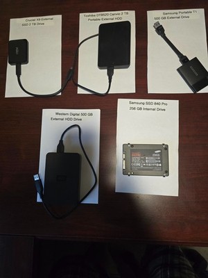 5 Total, 2 External SSDs, One Internal SSD, 2 External HDD (Now Five)
