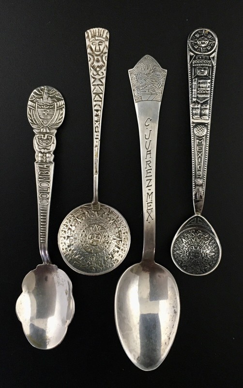 Vintage Souvenir Spoons-Mexico and Colombia ￼Sterling Silver, 900, 925 Lot of 4