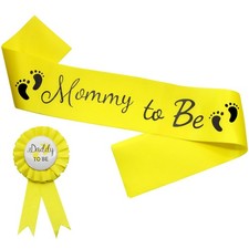MILVOWOC 2 Pack Baby Shower Sash Set, Yellow | Mommy to Be Sash and Daddy to ...