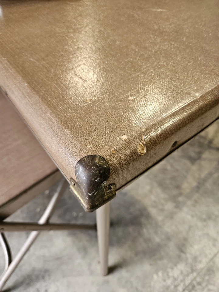 Vintage Samsonite Folding Card Table Set w/ 3 Chairs 1950s Brown Vinyl Top - Image 2 of 4