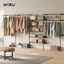 WOLTU Kleiderstange Garderobe Kleiderständer Wandmontage Schwarz+Vintagebraun